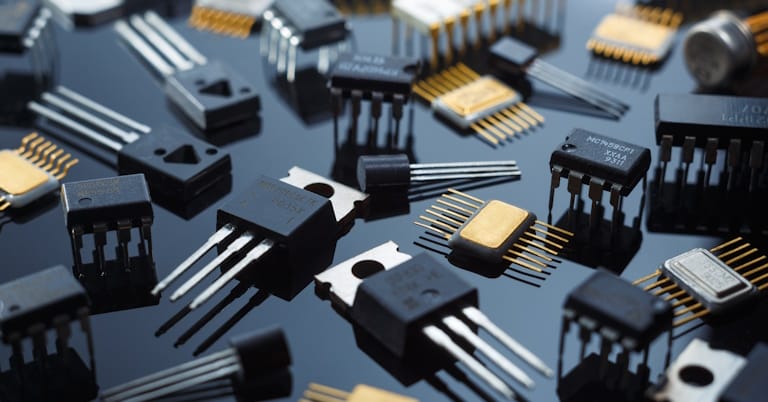 electronic components on a dark background