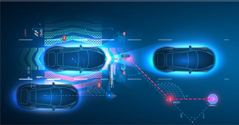 graphic of a car using advanced driving assistant system